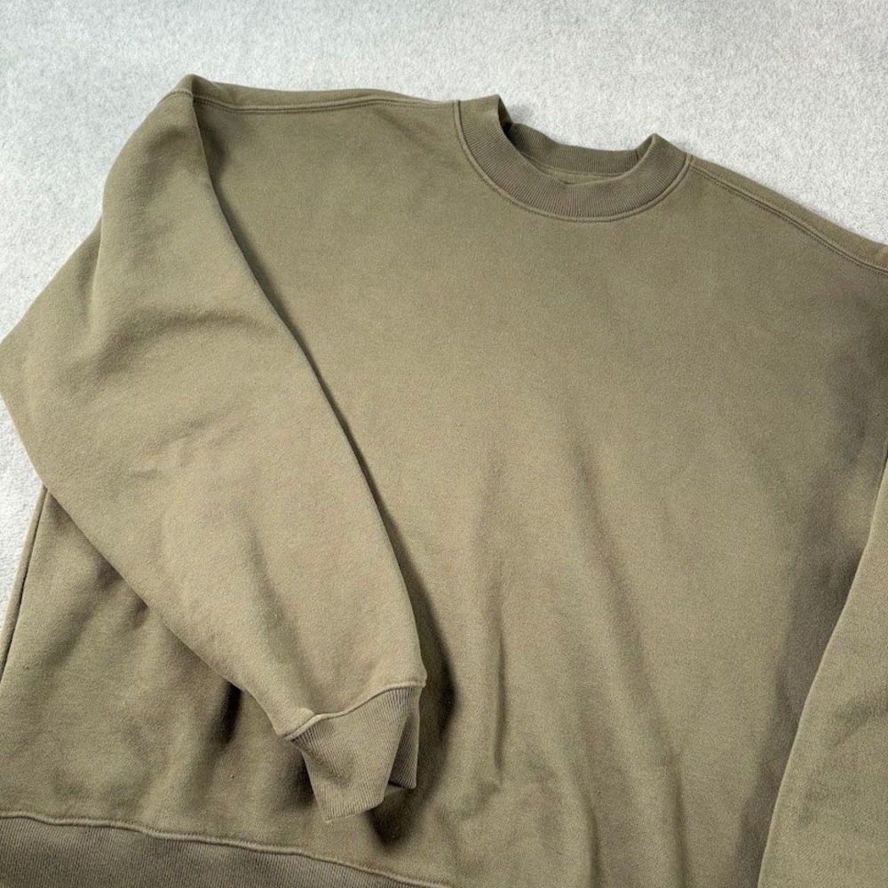 Hollister Sweatshirt Mens L Olive Green Solid Boxy Fit Fleece Crew Neck Long Slv